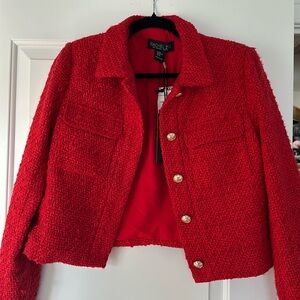 Rachel Zoe red tweed cropped jacket